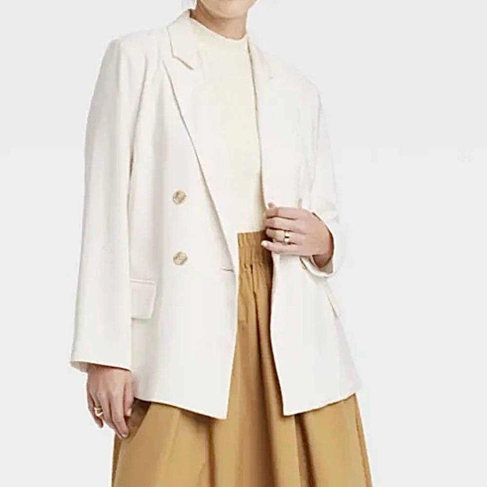 NWT A New Day Double Breasted Essential Oversized Blazer Cream Size XS